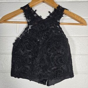 Vtg Leonia Lee Crop Top‎ Small Beaded Floral Lace Halter Evening Goth Prom Dance